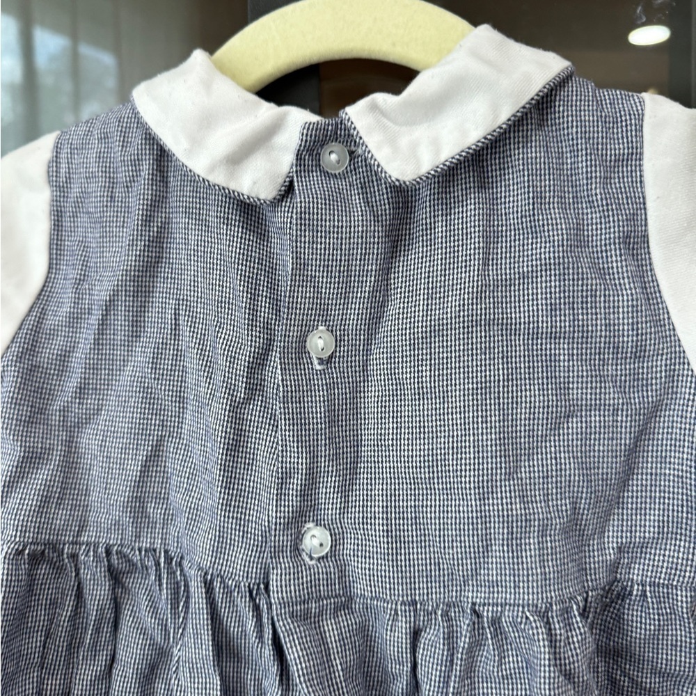 Vintage teddy bear coverall embroidered overalls baby boy collar train gingham - Picture 6 of 9